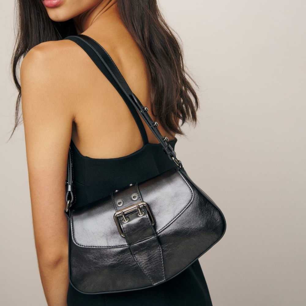 Reformation Rafaella Shoulder Bag Gunmetal Leather